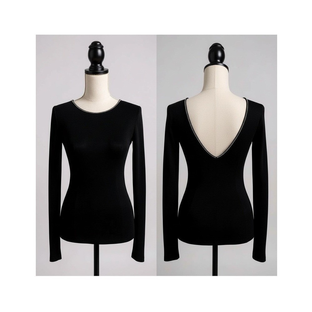 Brunello Cucinelli Monili Trim Virgin Wool Low Back Top Dark Gray‎ Size S